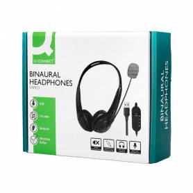 Auricular q-connect biaural diadema con microfono y control de volumen conexion usb color negro - KF10088