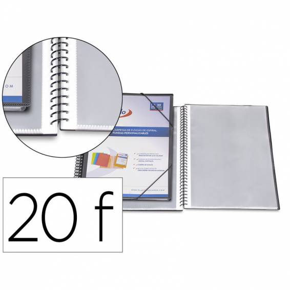 Carpeta pardo escaparate con espiral 20 fundas folio personalizable color negra - 842001