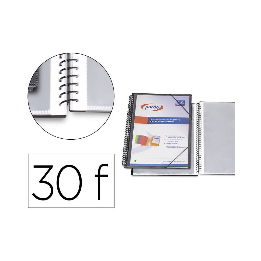 Carpeta pardo escaparate con espiral 30 fundas folio personalizable color negra - 843001