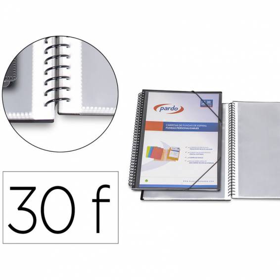 Carpeta pardo escaparate con espiral 30 fundas folio personalizable color negra - 843001