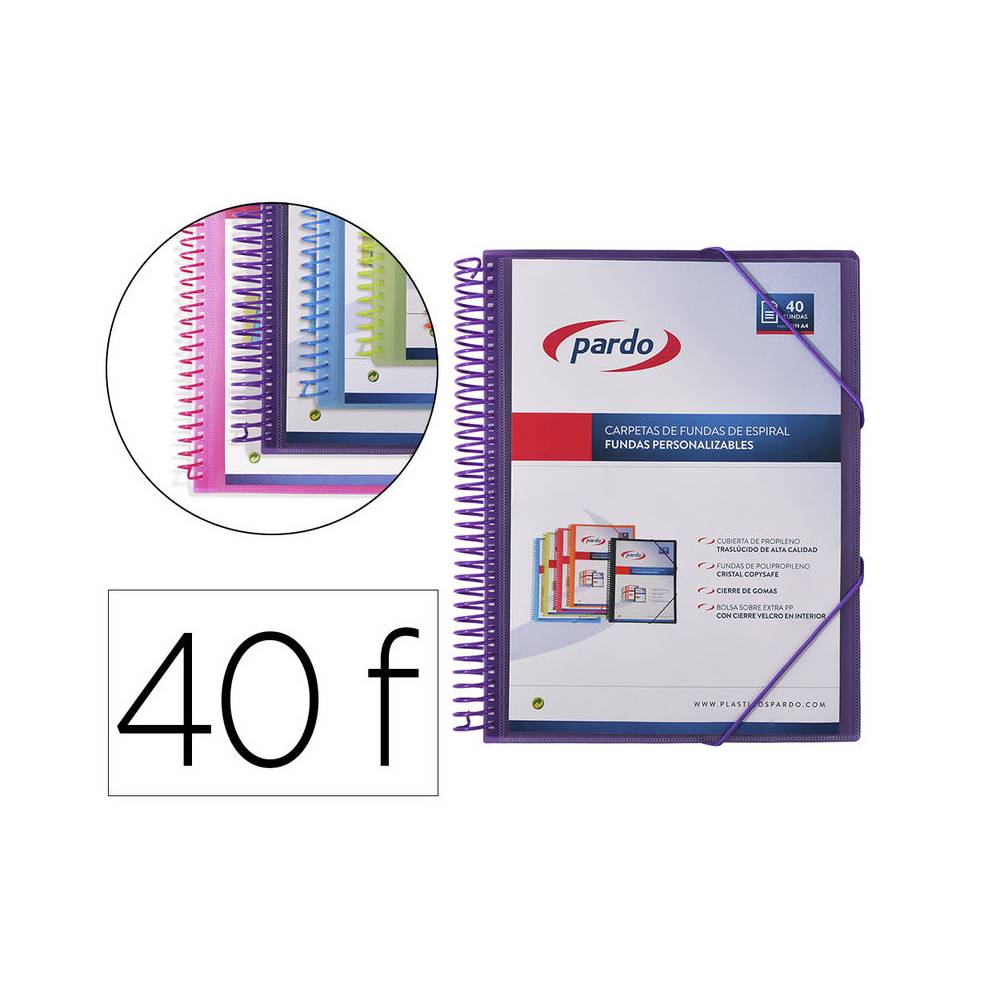 Carpeta pardo escaparate con espiral 40 fundas folio personalizable color lila - 844005