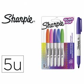 Rotulador sharpie permanente fino glam pop blister de 5 unidades colores surtidos - 2201774