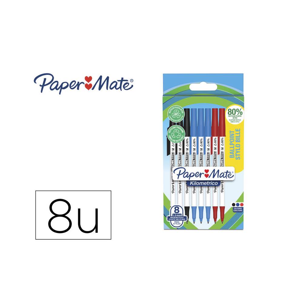 Boligrafo paper mate kilometrico punta 1 mm plastico reciclado 80% blister de 3 negros   3 - 2187680