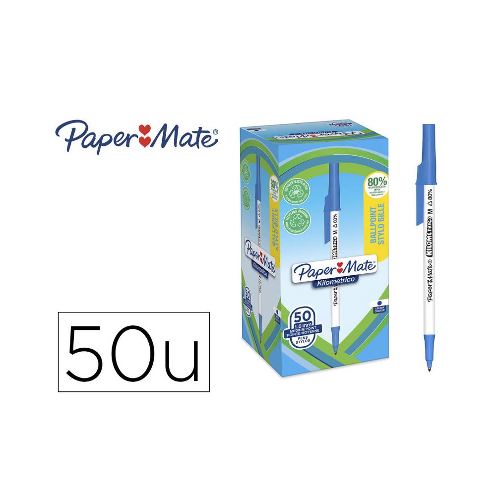 Boligrafo paper mate kilometrico punta 1 mm plastico reciclado 80% color azul - 2187702