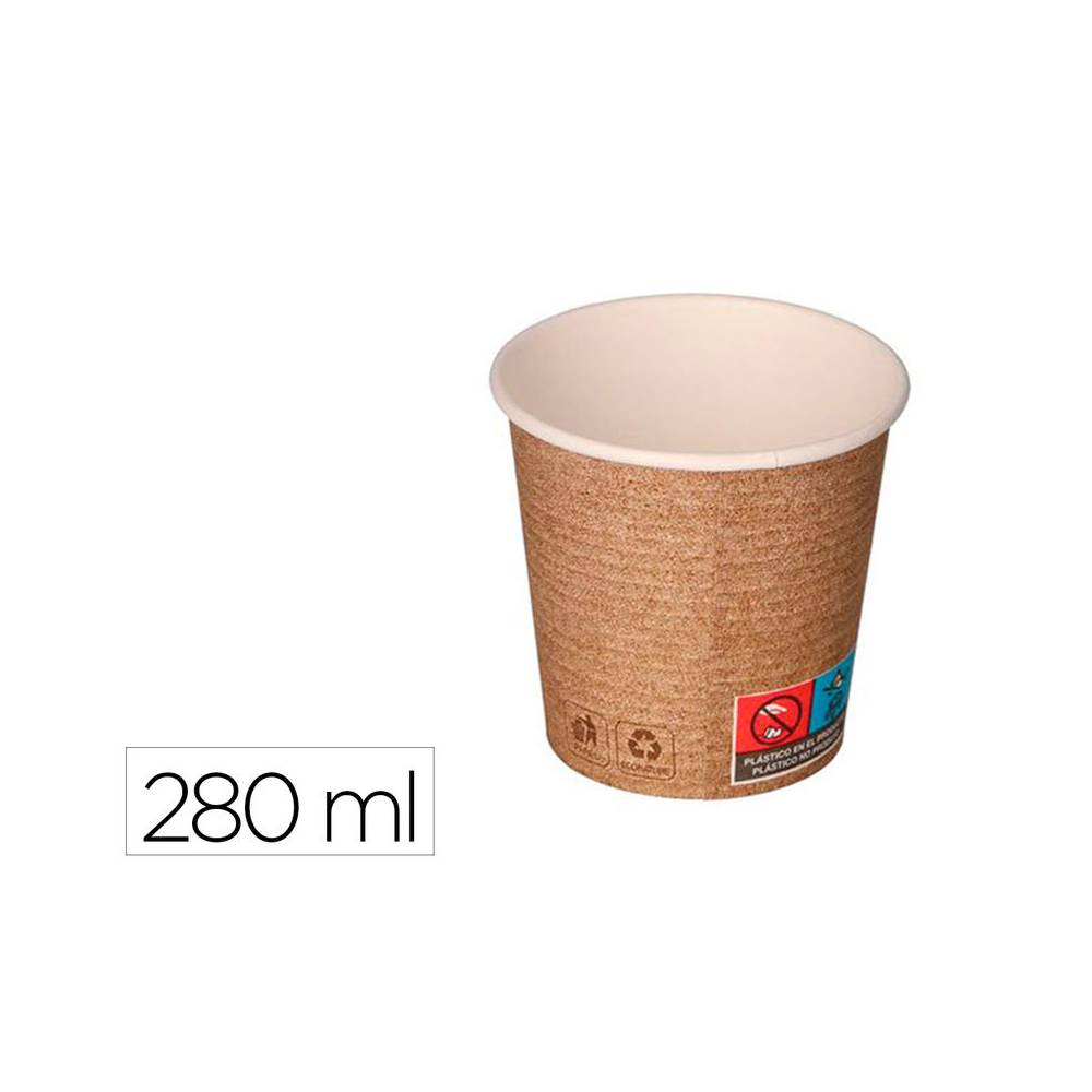 Vaso de papel kraft bunzl reciclable pefc 280 ml apto bebidas frias y calientes paquete de 50 unidades - 34518