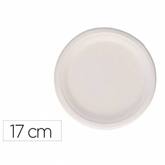 Plato fibra caña azucar bunzl biodegradable 17 cm diametro apto alimentos frios y calientes color blanco - 29447