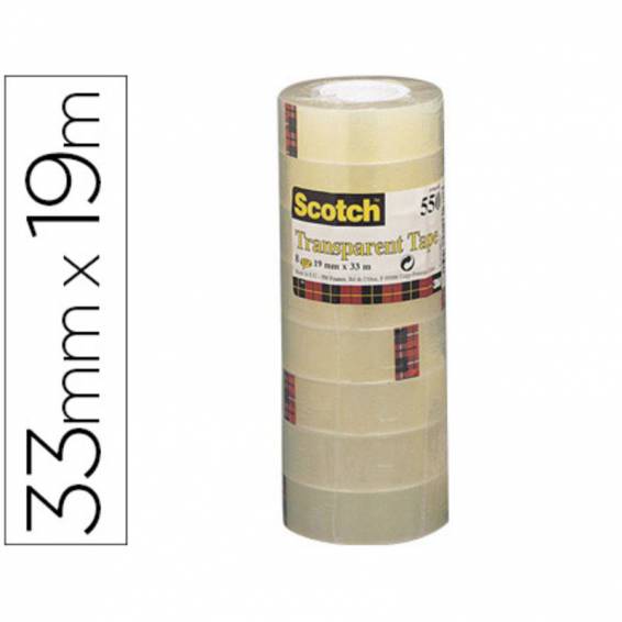 Cinta adhesiva scotch acordeon 550 33 mt x 19 mm pack de 8 unidades