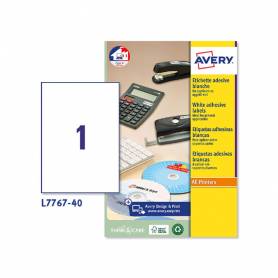 Etiqueta adhesiva avery blanca brillante laser 210x297 mm caja de 40 unidades - L7767-40