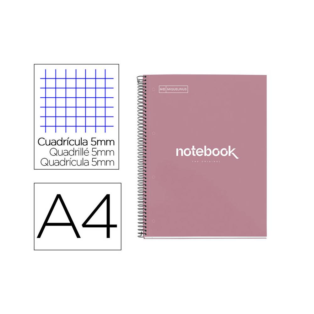 Cuaderno espiral miquelrius notebook emotions rose dust tapa forrada din a4 microperforado 80 hojas 90 - MR46935