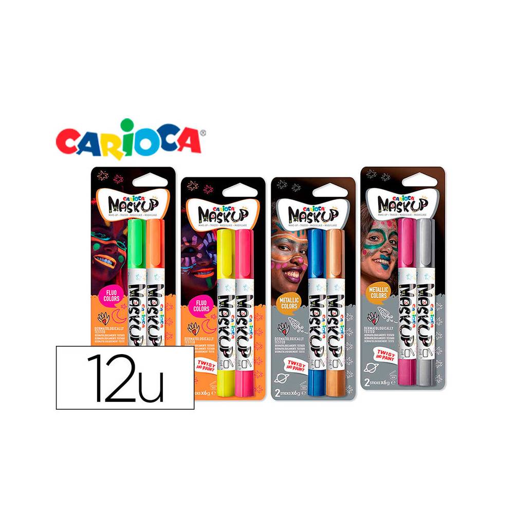 Barra de maquillaje carioca mask up neon / metallic expositor 12 blister de 2 barras colores surtidos