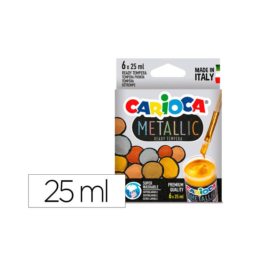 Tempera escolar carioca metallic bote 25 ml caja de 6 colores surtidos