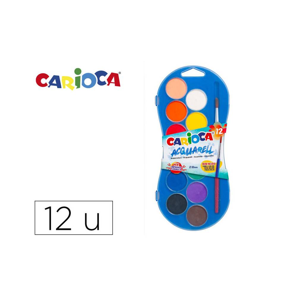 Acuarela carioca 12 colores con pincel estuche de plastico