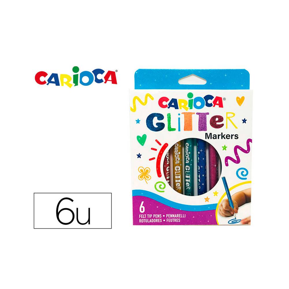 Rotulador carioca glitter purpurina punta 1 mm caja de 6 unidades colores surtidos