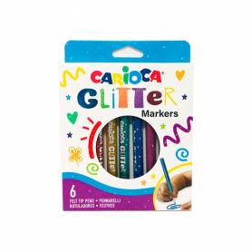 Rotulador carioca glitter purpurina punta 1 mm caja de 6 unidades colores surtidos