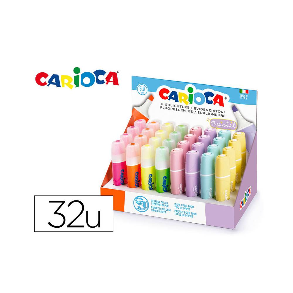 Rotulador carioca fluorescente color pastel expositor de 32 unidades colores surtidos