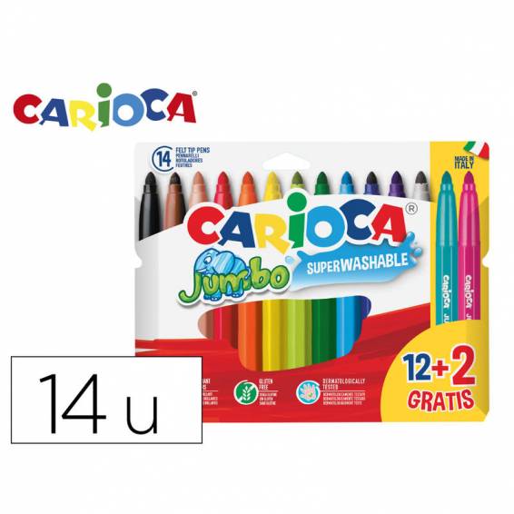 Rotulador carioca jumbo punta gruesa estuche de 12 unidades colores surtidos + 2 gratis