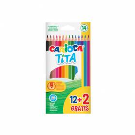 Lapices de colores carioca tita hexagonal 12 unidades colores surtidos + 2 gratis