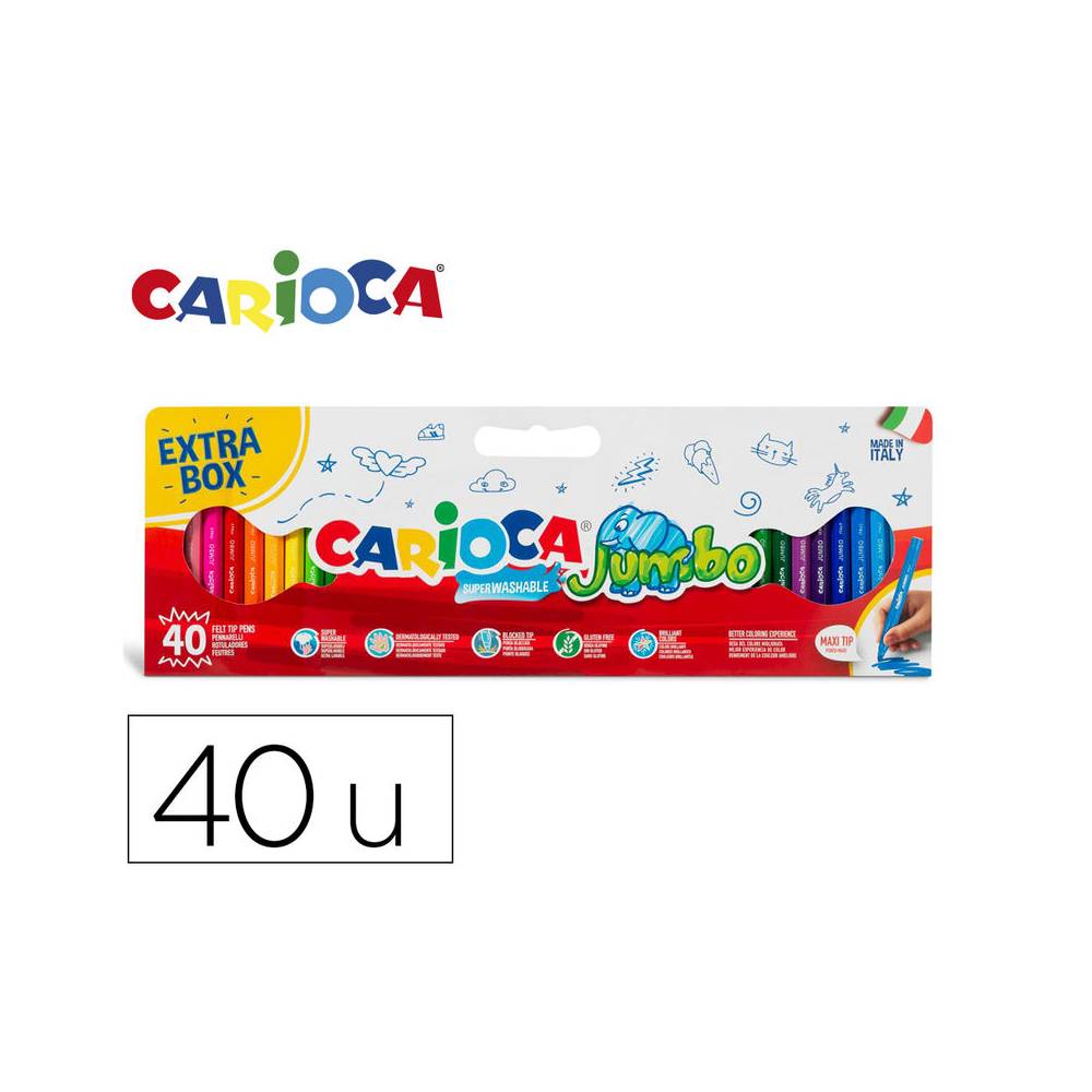 Rotulador carioca jumbo punta gruesa caja de 40 unidades colores surtidos