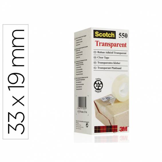 Cinta adhesiva scotch 550 transparente 33x19 mm pack de 8 unidades - 7100029314