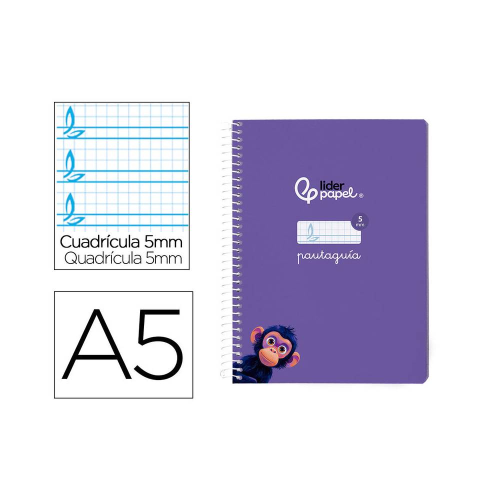 Cuaderno espiral liderpapel di n a5 pautaguia tapa blanda 40h 75 gr cuadro pautado 5mm color lila - BC120