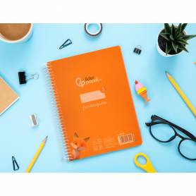 Cuaderno espiral liderpapel din a5 pautaguia tapa plastico 80h 90gr cuadro pautado 3mm color naranja - BE61