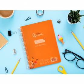 Cuaderno espiral liderpapel din a5 pautaguia tapa plastico 80h 90gr cuadro pautado 4mm color naranja - BE62