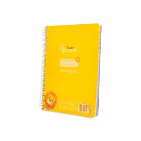 Cuaderno espiral liderpapel din a5 pautaguia tapa plastico 80h 90gr cuadro pautado 3 mm con margen color amarillo - BE51