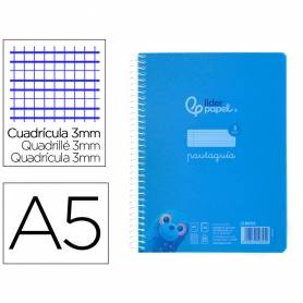 Cuaderno espiral liderpapel din a5 pautaguia tapa plastico 80h 90gr cuadro pautado 3 mm con margen color azul - BE52