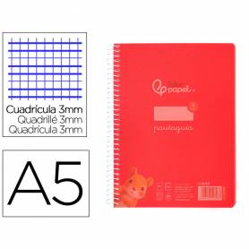 Cuaderno espiral liderpapel din a5 pautaguia tapa plastico 80h 90gr cuadro pautado 3 mm con margen color rojo - BE53