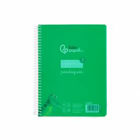 Cuaderno espiral liderpapel din a5 pautaguia tapa plastico 80h 90gr cuadro pautado 3 mm con margen color verde - BE54