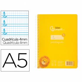 Cuaderno espiral liderpapel din a5 pautaguia tapa plastico 80h 90gr cuadro pautado 4mm con margen color amarillo - BE56