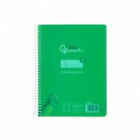 Cuaderno espiral liderpapel din a5 pautaguia tapa plastico 80h 90gr cuadro pautado 4mm con margen color verde - BE59