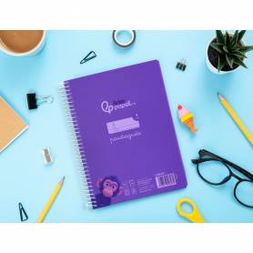 Cuaderno espiral liderpapel din a5 pautaguia tapa plastico 80h 90gr cuadro pautado 4 mm con margen color violeta - BE60