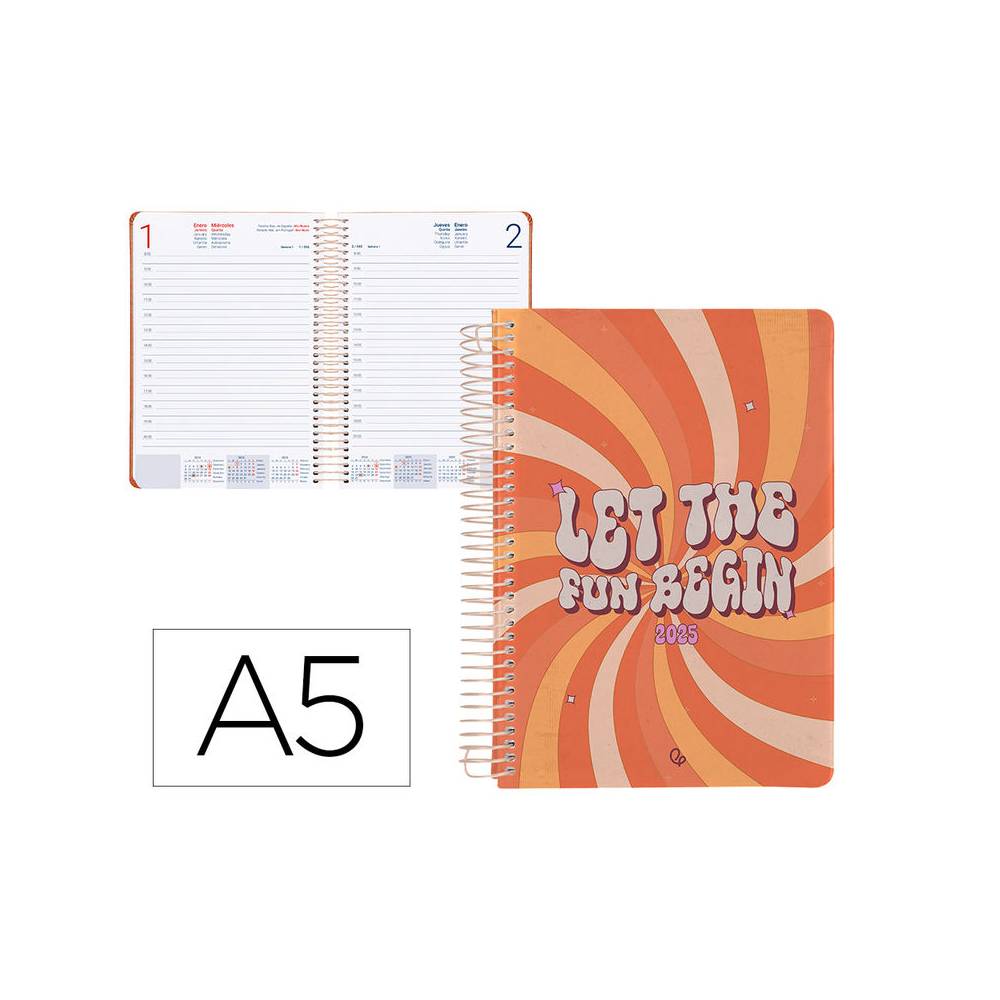 Agenda espiral liderpapel zant e a5 2025 día página color naranja papel 70 gr - 