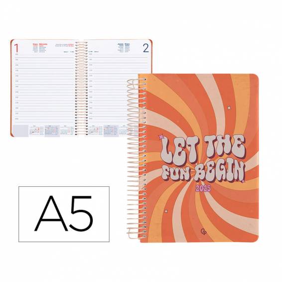 Agenda espiral liderpapel zant e a5 2025 día página color naranja papel 70 gr - 