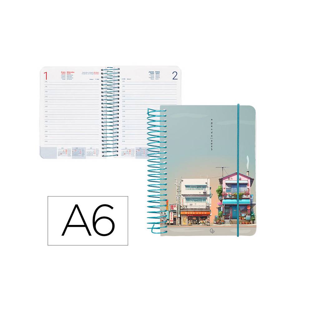 Agenda espiral liderpapel sant orini a6 2025 día página street view papel 60 gr - 