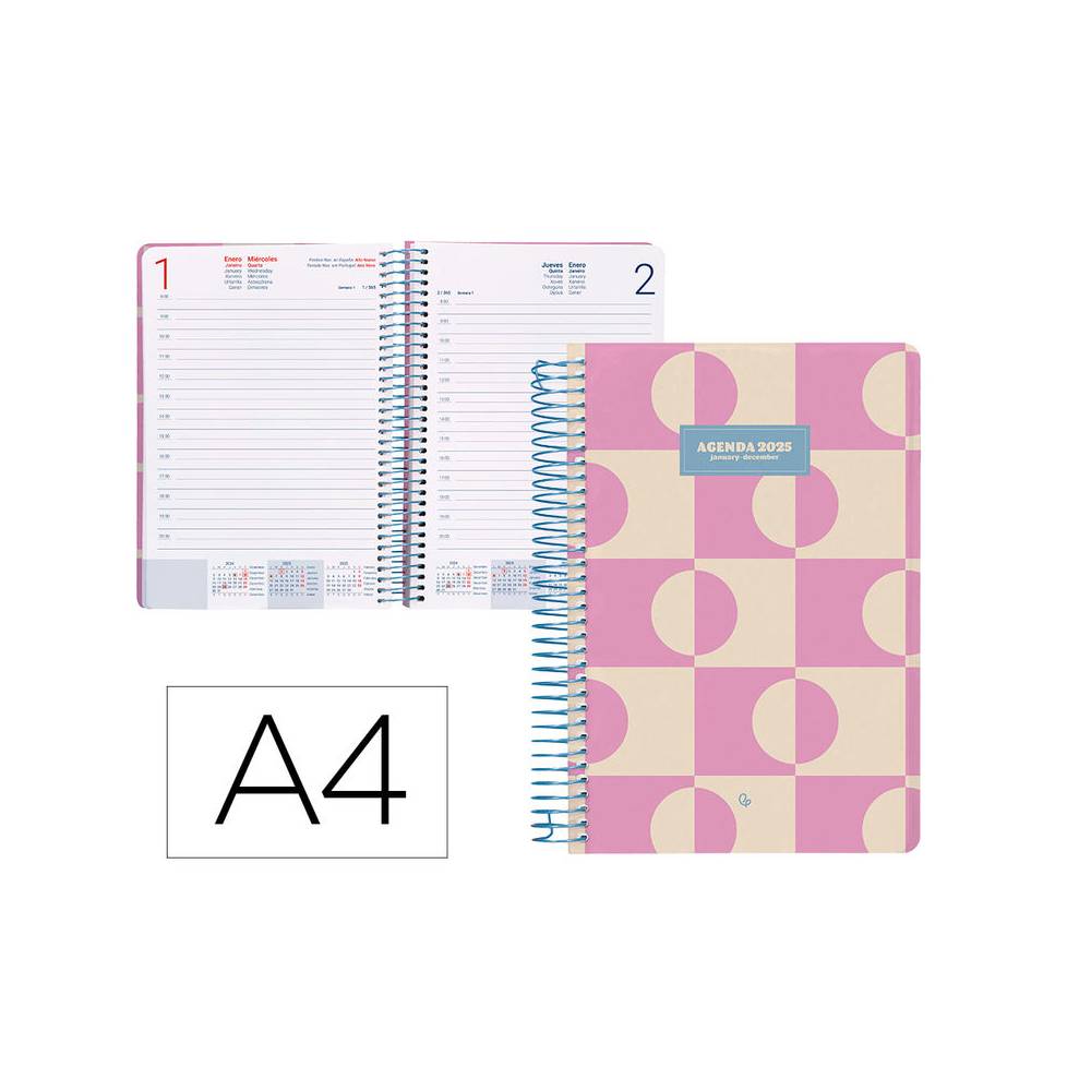 Agenda espiral liderpapel clas sic a4 2025 día página color rosa papel 70 gr - 