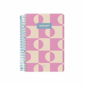 Agenda espiral liderpapel clas sic a4 2025 día página color rosa papel 70 gr - 