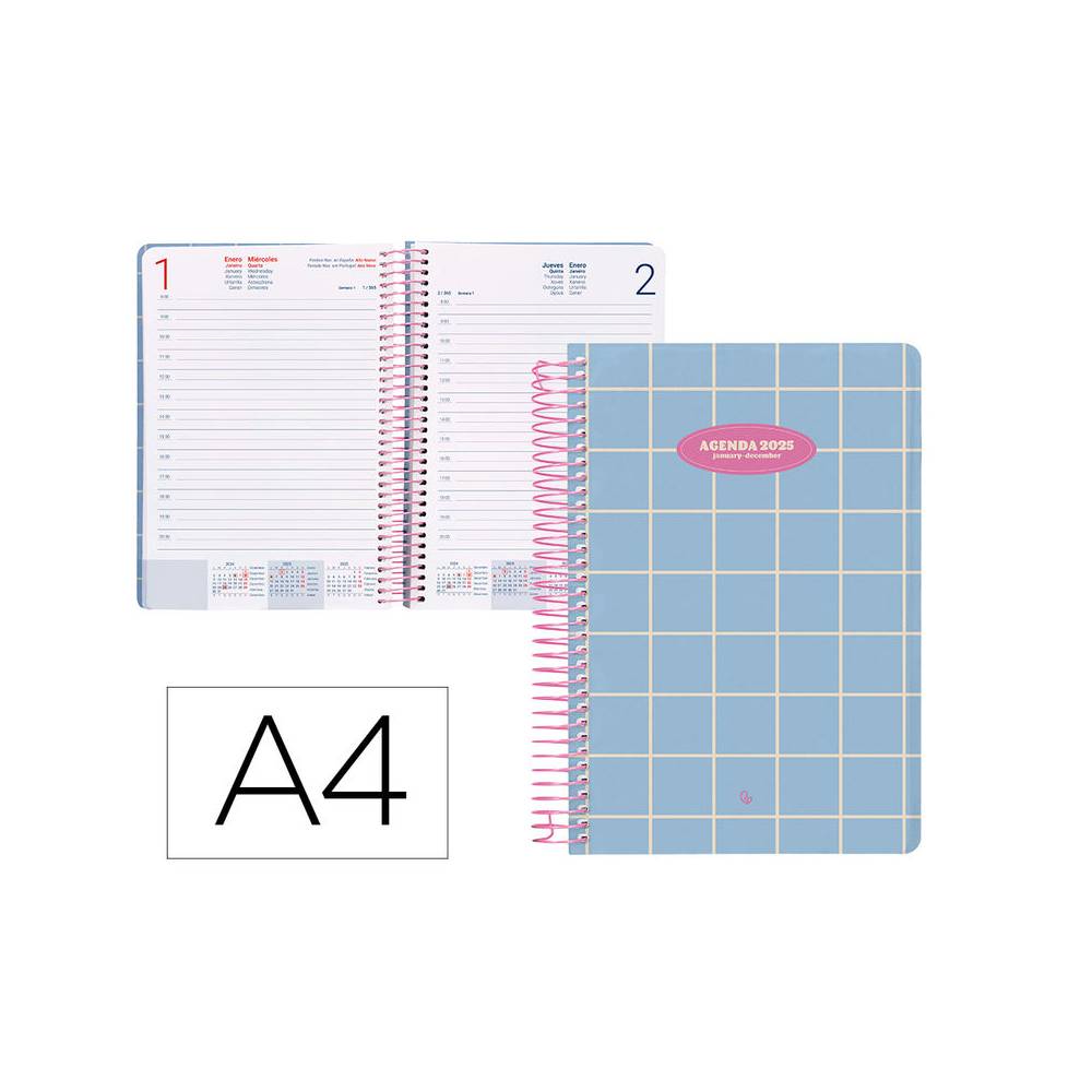 Agenda espiral liderpapel clas sic a4 2025 día página color azul claro papel 70 gr - 