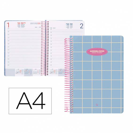 Agenda espiral liderpapel clas sic a4 2025 día página color azul claro papel 70 gr - 