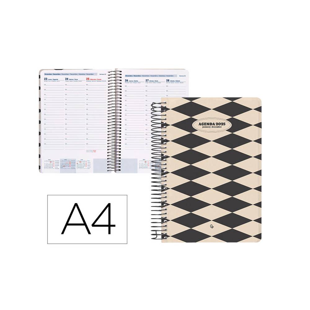 Agenda espiral liderpapel clas sic a4 2025 semana vista blanco y negro 1 papel 70 gr - 