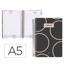 Agenda espiral liderpapel clas sic a5 2025 semana vista blanco y negro 2 papel 70 gr - 