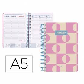 Agenda espiral liderpapel clas sic a5 2025 semana vista color rosa papel 70 gr - 