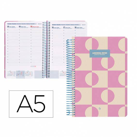 Agenda espiral liderpapel clas sic a5 2025 semana vista color rosa papel 70 gr - 