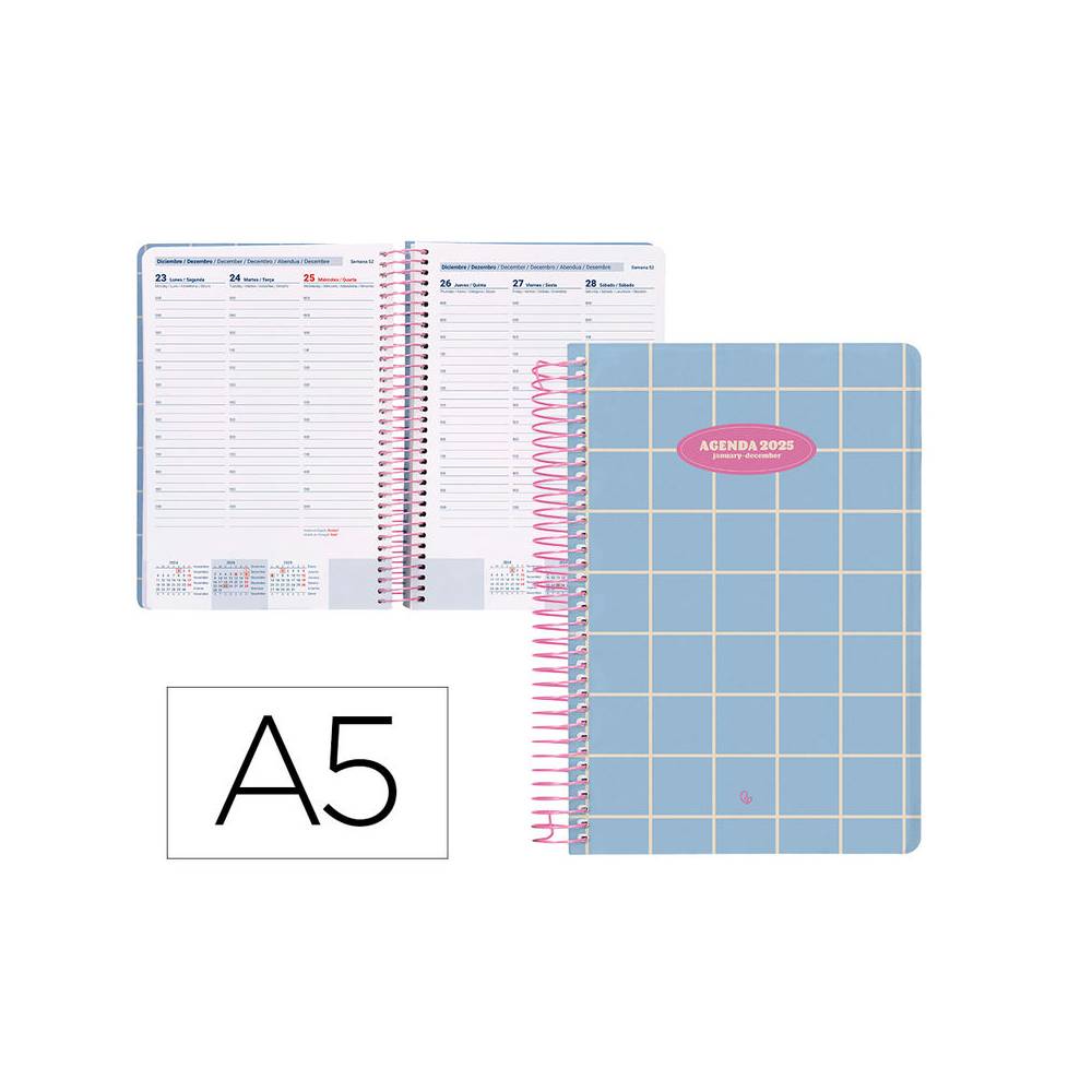 Agenda espiral liderpapel clas sic a5 2025 semana vista light color azul papel 70 gr - 