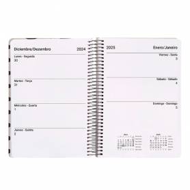 Agenda espiral liderpapel clas sic a6 2025 semana vista blanco y negro 1 papel 70 gr - 