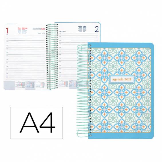 Agenda espiral liderpapel peri ssa a4 2025 día página color azul papel 80 gr - 