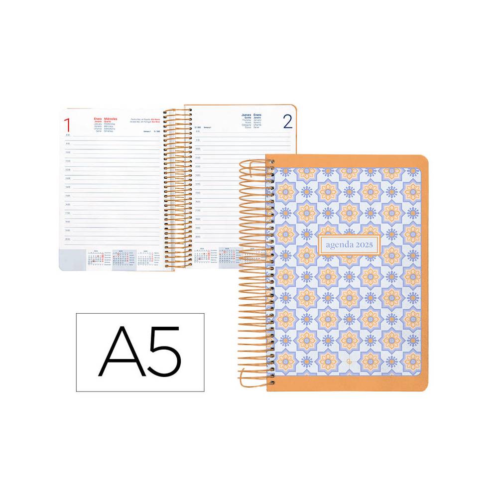 Agenda espiral liderpapel peri ssa a5 2025 día página color naranja papel 80 gr - 