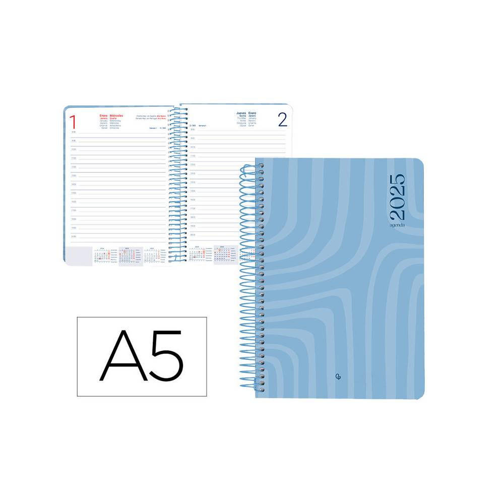 Agenda espiral liderpapel syro s a5 2025 día página color azul papel 60 gr - 