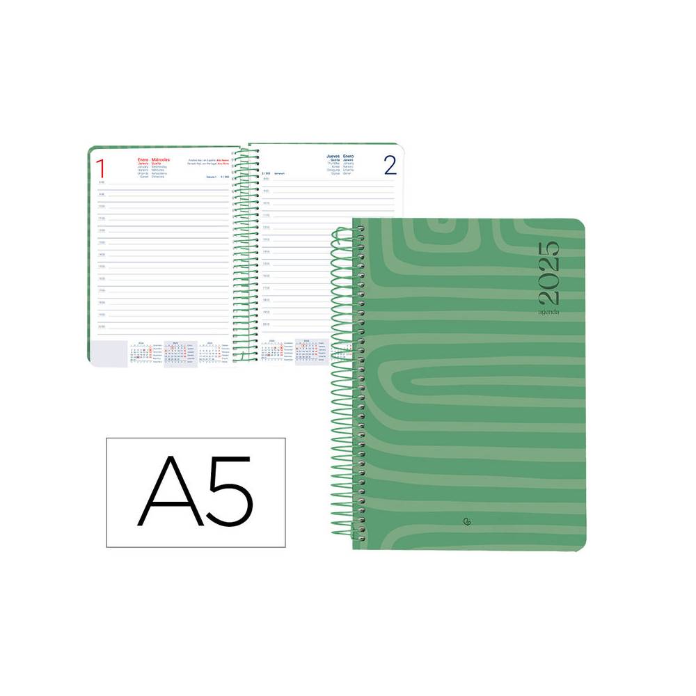 Agenda espiral liderpapel syro s a5 2025 día página color verde papel 60 gr - 